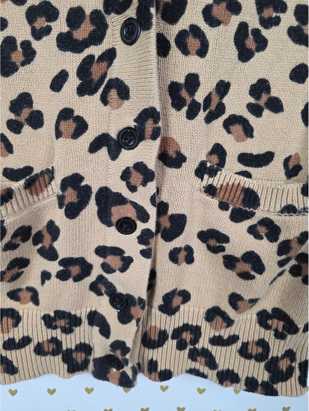 Victoria's Secret PINK Leopard Cardigan Sweater L Tan Animal Print 100% Cotton - Picture 3 of 8